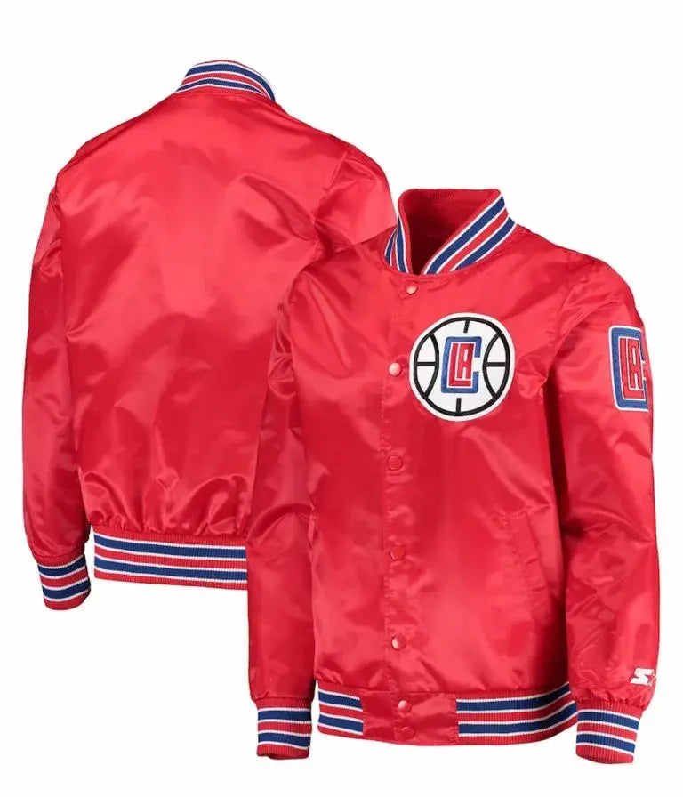 Los Angeles Clippers Full-Snap Varsity Red Satin Men's Bomber Jacket