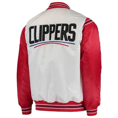 Los Angeles Clippers Full-Snap Varsity Red & White Satin Men's Bomber Jacket