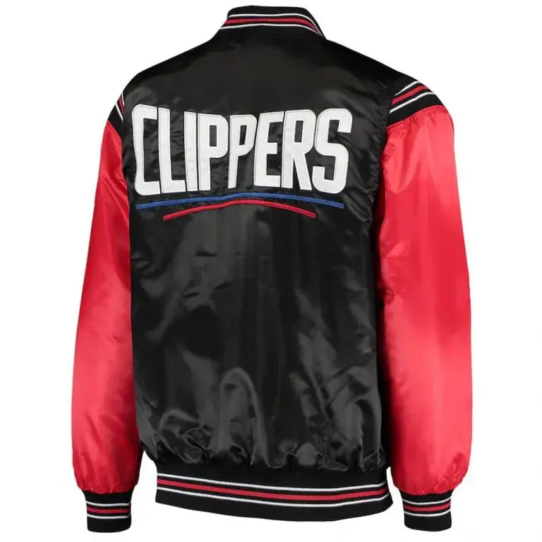 Los Angeles Clippers Full-Snap Varsity Red & Black Satin Men's Bomber Jacket