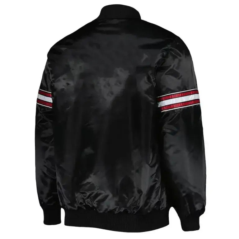 Miami Heat Pick & Roll Full-Snap Varsity Black Satin Men's Bomber Jacket