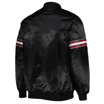 Miami Heat Pick & Roll Full-Snap Varsity Black Satin Men's Bomber Jacket