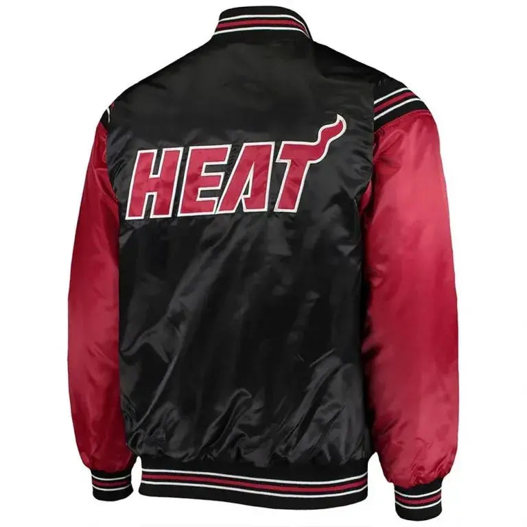 Miami Heat Tough Season Full-Snap Varsity Red and Black Satin Men's Bomber Jacket