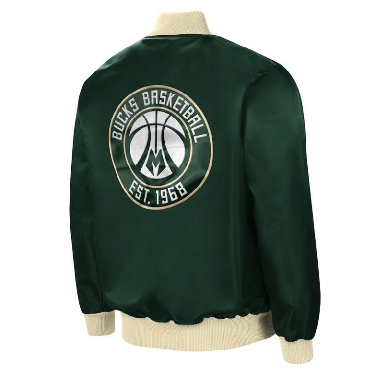 Milwaukee Bucks Ambassador Full-Snap Varsity Green Satin Men's Bomber Jacket