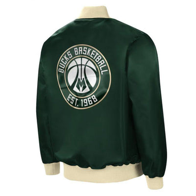 Milwaukee Bucks Ambassador Full-Snap Varsity Green Satin Men's Bomber Jacket