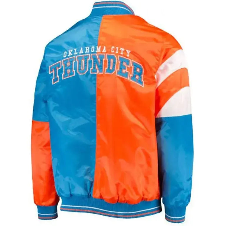 Oklahoma City Thunder Full-Snap Varsity Orange and Blue Satin Men's Bomber Jacket