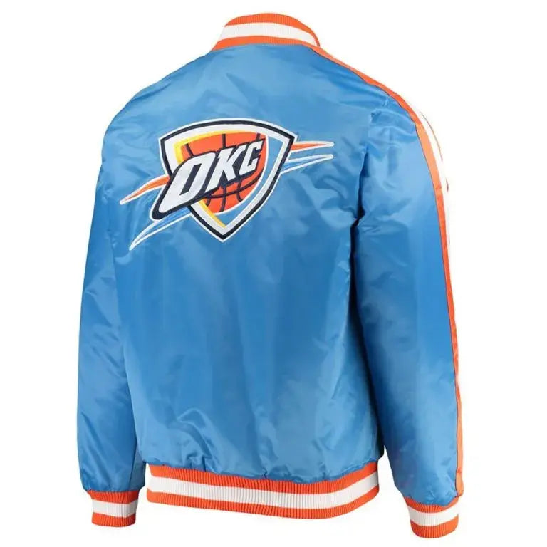Oklahoma City Thunder Full-Snap Varsity Orange and Blue Satin Men's Bomber Jacket