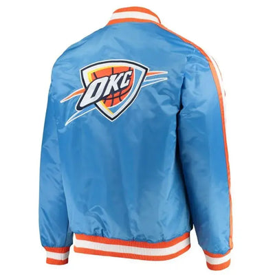 Oklahoma City Thunder Full-Snap Varsity Orange and Blue Satin Men's Bomber Jacket
