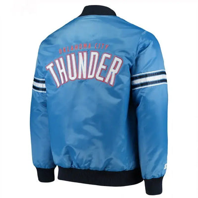 Oklahoma City Thunder Pick Full-Snap Varsity Blue Satin Men's Bomber Jacket