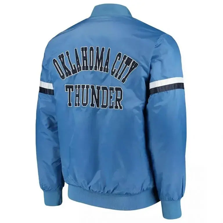 Oklahoma City Thunder Pick Full-Snap Varsity Blue Satin Men's Bomber Jacket