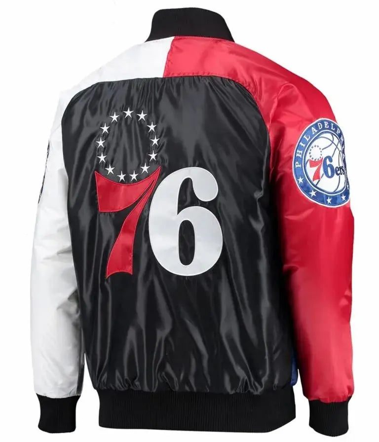 Philadelphia 76ers Full-Varsity Multicolor Satin Men's Bomber Jacket