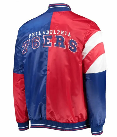Philadelphia 76ers Full-Varsity Red and Royal Blue Satin Men's Bomber Jacket