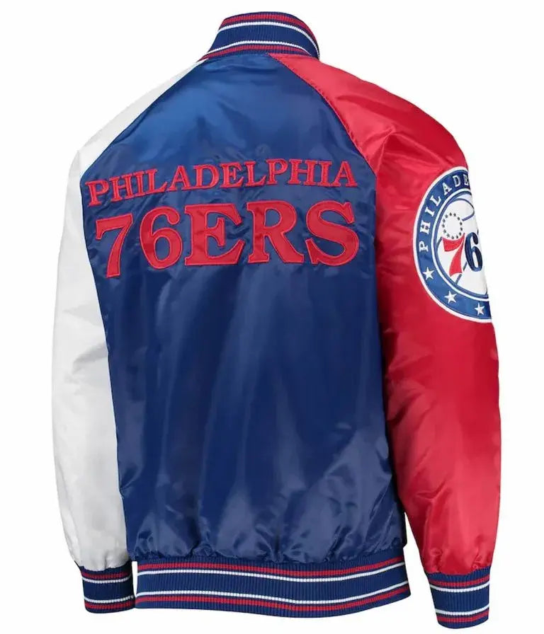 Philadelphia 76ers Full-Varsity Tri Color Satin Men's Bomber Jacket