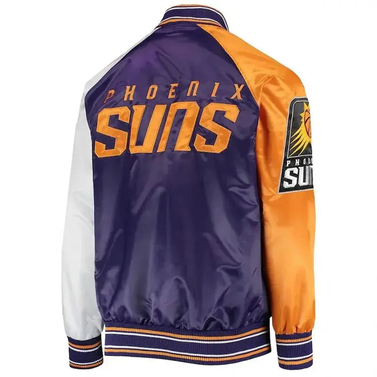 Phoenix Suns Reliever Full-Snap Varsity Tri Color Satin Men's Bomber Jacket