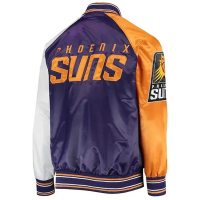 Phoenix Suns Reliever Full-Snap Varsity Tri Color Satin Men's Bomber Jacket