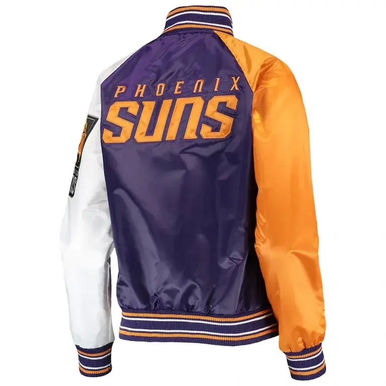 Phoenix Suns Reliever Full-Snap Varsity Tri Color Satin Men's Bomber Jacket