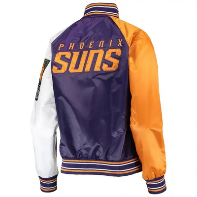 Phoenix Suns Reliever Full-Snap Varsity Tri Color Satin Men's Bomber Jacket