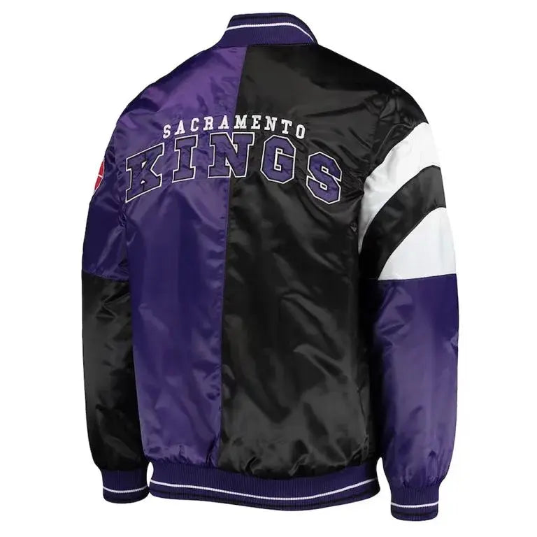 Sacramento Kings 75th Anniversary Leader Full-Snap Varsity Purple and Black Satin Men's Bomber Jacket