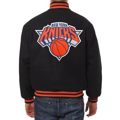 New York Knicks Varsity All Black Wool Men's Letterman Jacket