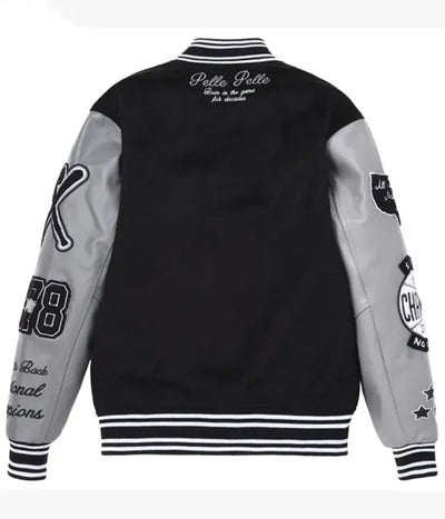 Pelle Pelle World Famous Varsity Full-Snap black Wool & Gray Genuine Leather Sleeves Men's Jacket