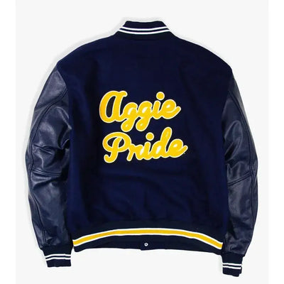 HBCU North Carolina A&T Aggie Pride Navy Blue Wool & Genuine Leather Sleeves Men's Letterman Varsity Jacket