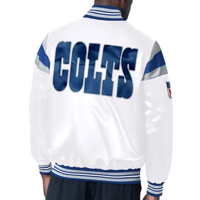 Indianapolis Colts Midweight Full-Snap Varsity White Satin Men's Bomber Jacket
