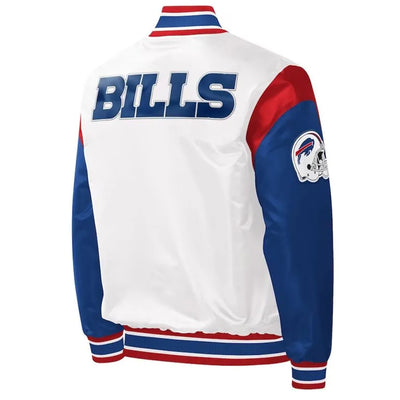 Buffalo Bills Throwback Warm Up Pitch Full-Snap Varsity Blue and White Satin Men's Jacket