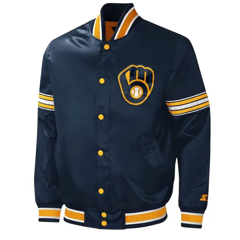 Midfield Milwaukee Brewers Full-Snap Navy Blue Satin Men's Jacket