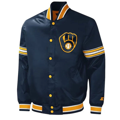 Midfield Milwaukee Brewers Full-Snap Navy Blue Satin Men's Jacket