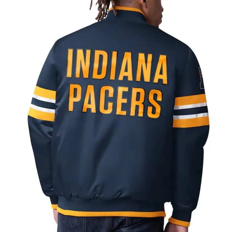 Indiana Pacers Scout I Full-Snap Varsity Navy Blue Satin Men's Bomber Jacket
