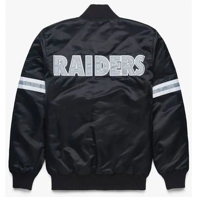 Los Angeles Raiders Striped Full-Snap Varsity Black Satin Men's Bomber Jacket