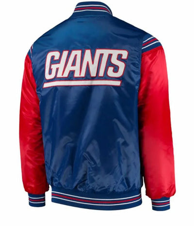 New York Giants Full-Snap Varsity Red and Blue Satin Men's Bomber Jacket