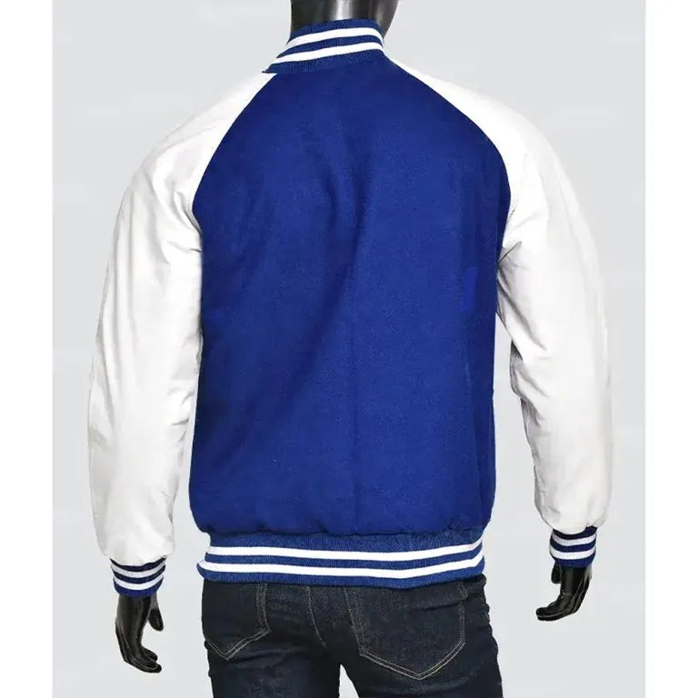 LA Dodger Elton John Blue Wool & White Leather Sleeves Full-Snap Varsity Men's Jacket