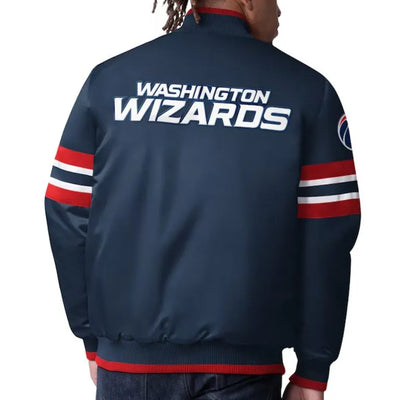 Washington Wizards Scout I Full-Snap Varsity Navy Blue Satin Men's Bomber Jacket