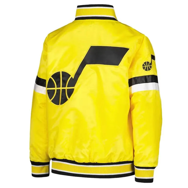 Utah Jazz Youth Home Game Full-Snap Varsity Yellow Satin Men's Bomber Jacket