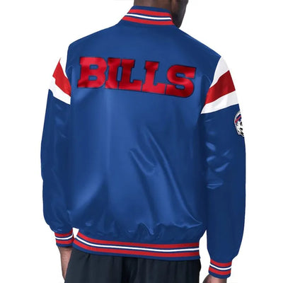 Buffalo Bills Helmet Midweight Full-Snap Varsity Royal Blue Satin Men's Bomber Jacket