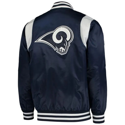 Los Angeles Rams The Prime Full-Snap Varsity Navy Blue Satin Men's Bomber Jacket