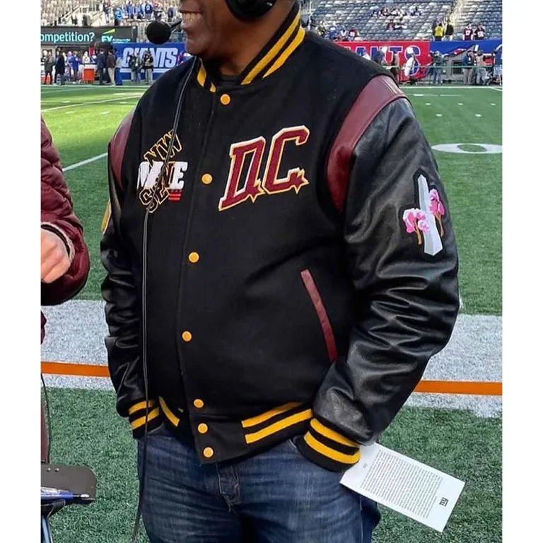 90th Anniversary Washington Commanders DC Proper Black Wool & Genuine Leather Sleeves Men's Varsity Letterman Jacket
