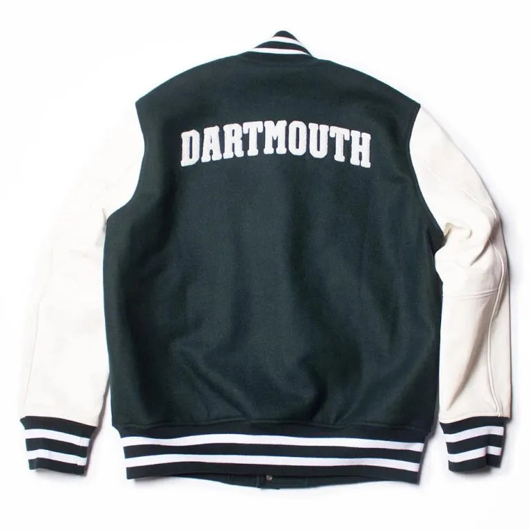 Dartmouth Green Wool & White Genuine Leather Sleeves Men's Letterman Varsity Jacket
