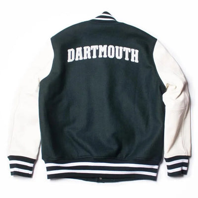 Dartmouth Green Wool & White Genuine Leather Sleeves Men's Letterman Varsity Jacket