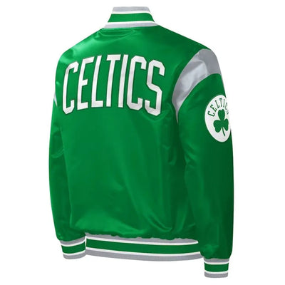 Boston Celtics Force Play Full-Snap Varsity Kelly Green Satin Men's Bomber Jacket