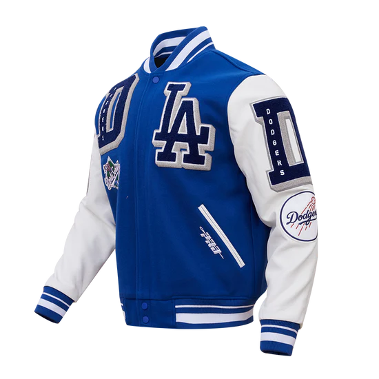 LA Dodgers Mash Up Varsity Blue Wool & White Leather Sleeves Men's Jacket
