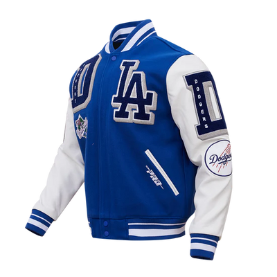 LA Dodgers Mash Up Varsity Blue Wool & White Leather Sleeves Men's Jacket