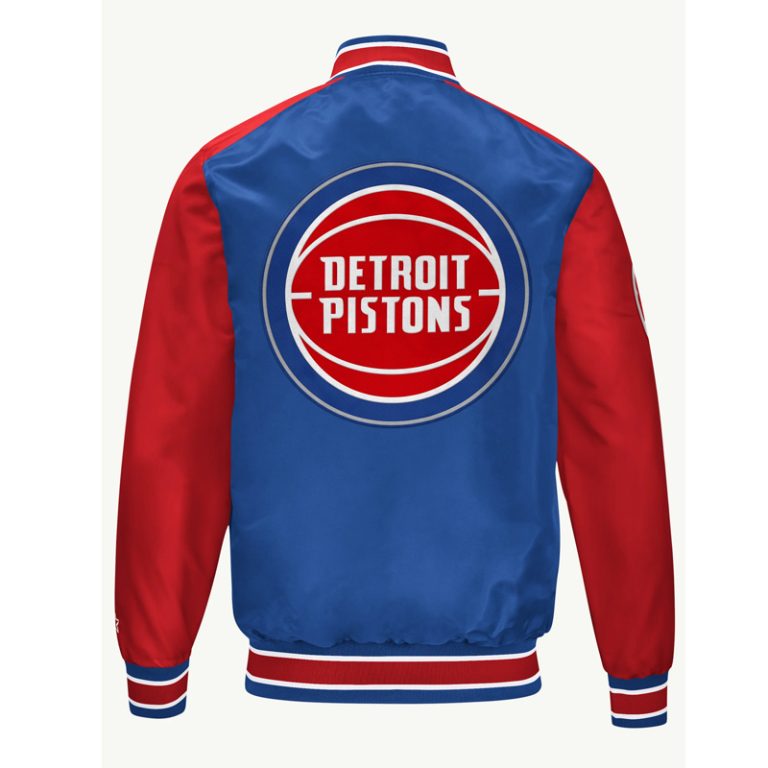 Detroit Pistons Full-Snap Varsity Blue & Red Satin Men's Bomber Jacket