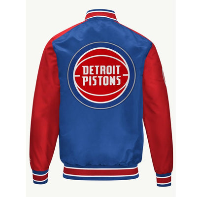Detroit Pistons Full-Snap Varsity Blue & Red Satin Men's Bomber Jacket