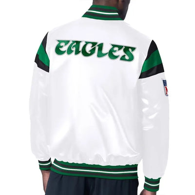 Philadelphia Eagles Midweight Full-Snap Varsity White Satin Men's Bomber Jacket