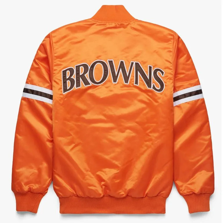 Cleveland Browns Gridiron Full-Snap Varsity Orange Satin Men's Bomber Jacket