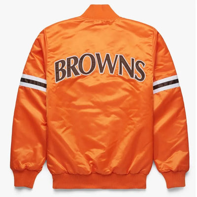 Cleveland Browns Gridiron Full-Snap Varsity Orange Satin Men's Bomber Jacket