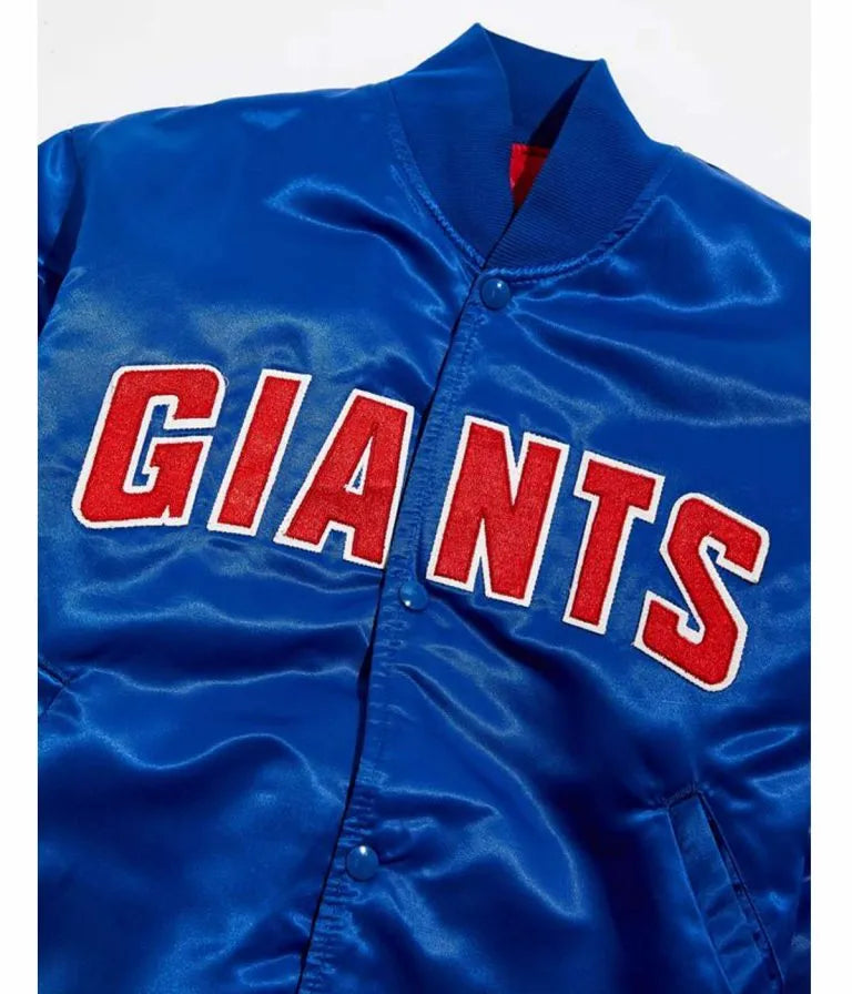 New York Giants Full-Snap Varsity Blue Satin Men's Bomber Jacket