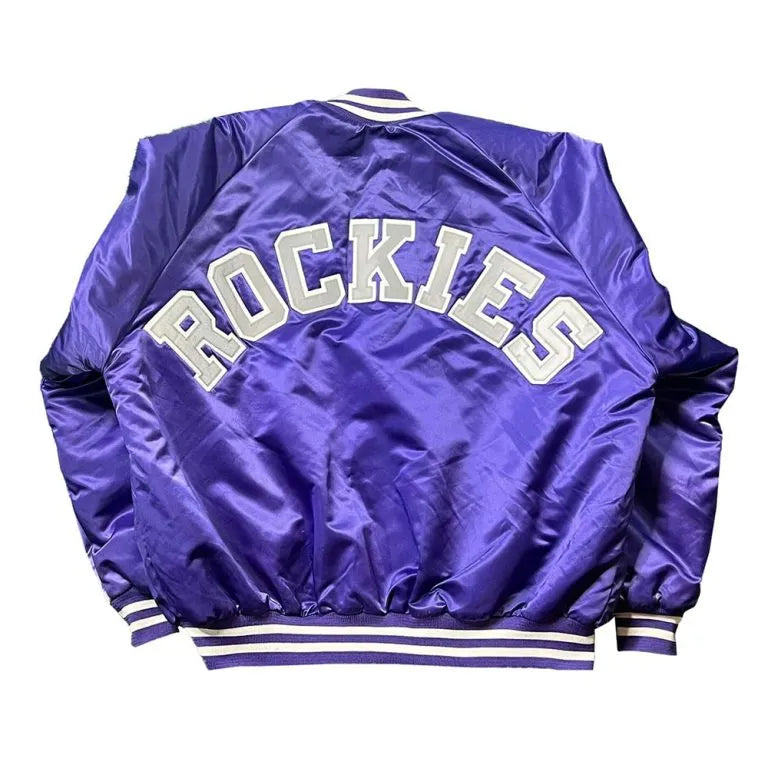 90’s Colorado Rockies Purple Satin Full-Snap Varsity Men's Jacket