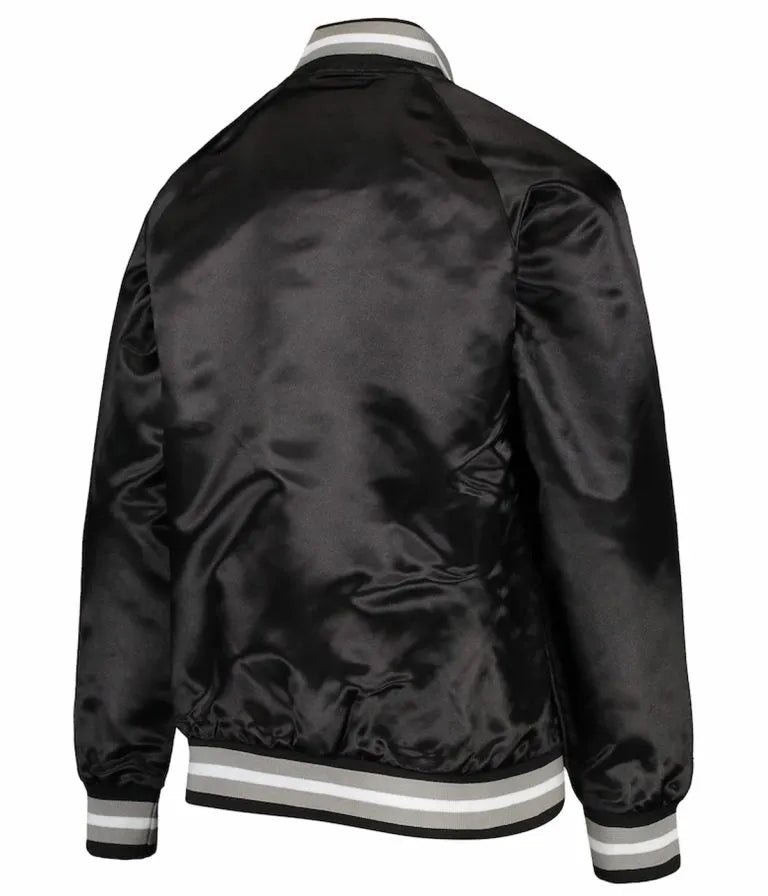 Los Angeles Raiders Lightweight Full-Snap Varsity Black Satin Men's Bomber Jacket